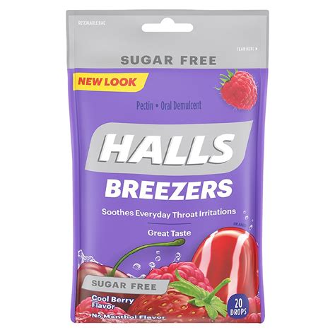 breezers free|HALLS Breezers Cool Berry Sugar Free Throat Drops, 20 Drops.